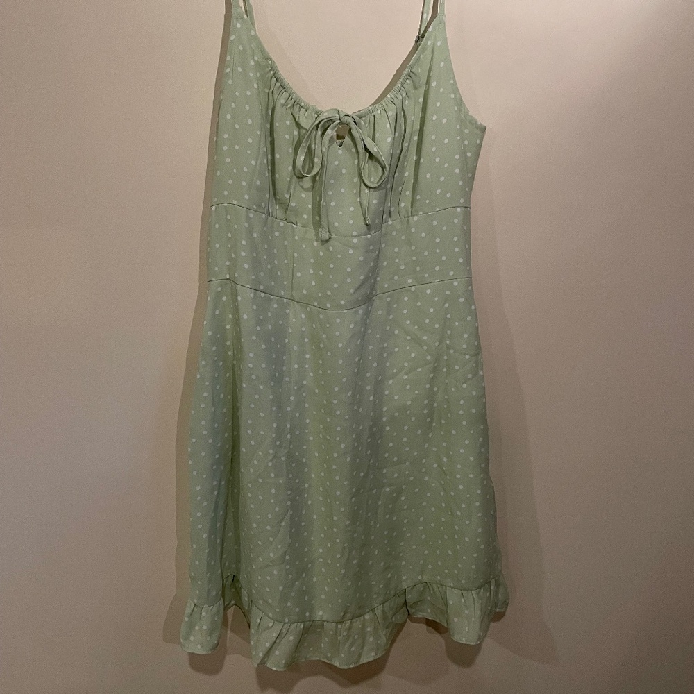 Abercrombie & Fitch -Green Polka Dot Tie Front Mini Dress with Scrunchie Size M